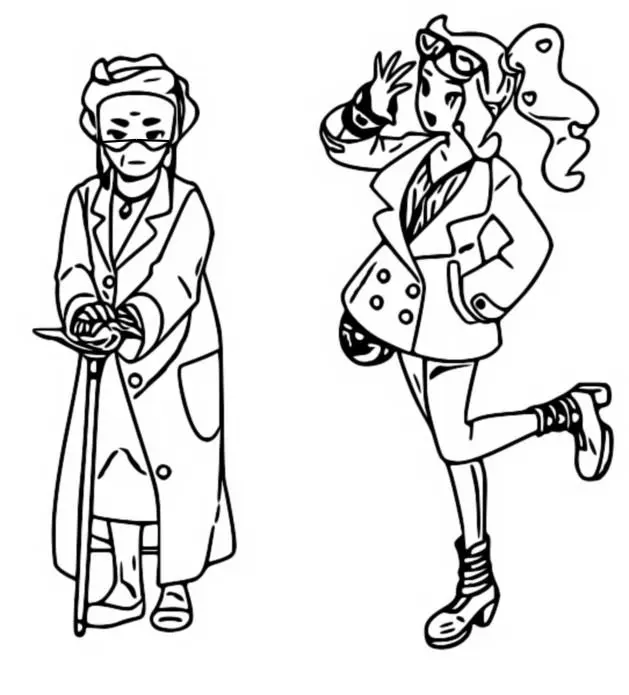 Coloriage Pokemon Épée Et Bouclier Les Habitants De Galar Professeure Magnolia Et Sonya - Pokémon à imprimer