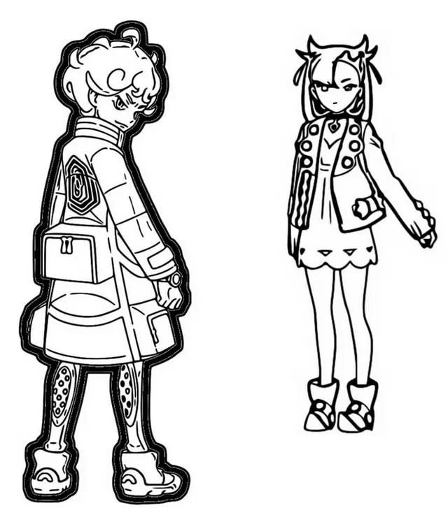 Coloriage Pokemon Épée Et Bouclier Les Habitants De Galar Rosemary Et Travis - Pokémon à imprimer