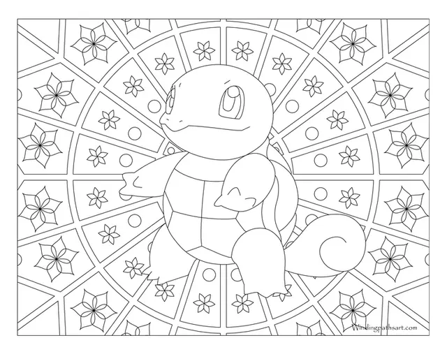 Coloriage Pokemon Mandala Adulte Squirtle - Carapuce à imprimer