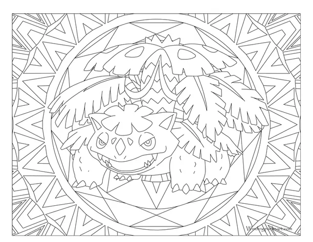 Ausmalbild Pokémon Mandala Bisaflor zum Ausdrucken