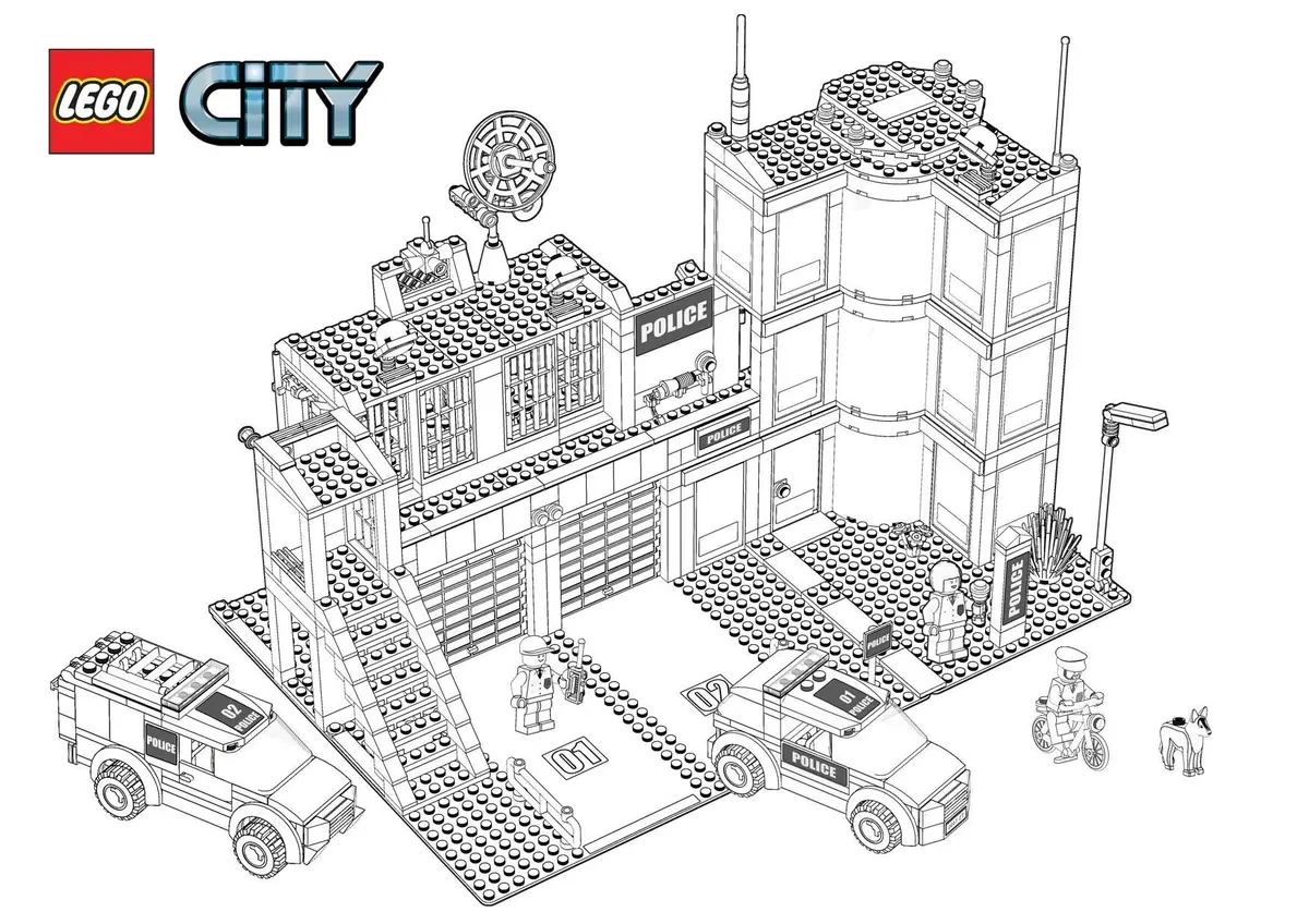 Disegno di Quartier Generale della Polizia Lego con Fuoristrada 4x4 da stampare