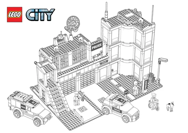 Coloriage Police Lego Quartier General Voiture 4x4 - Police à imprimer
