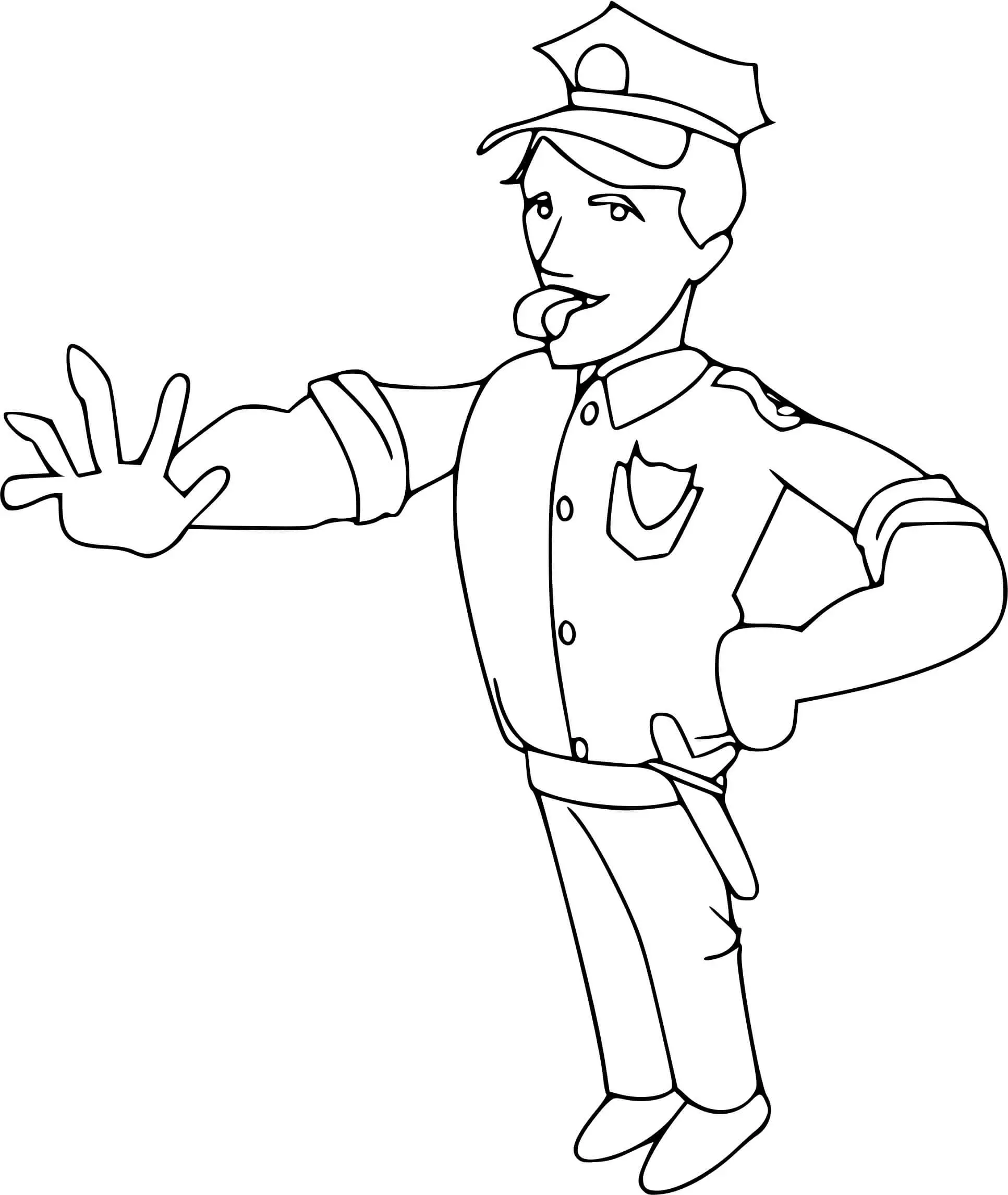 Coloriage Policier Avec Un Sifflet Demande Un Arret Véhicule - Police à imprimer