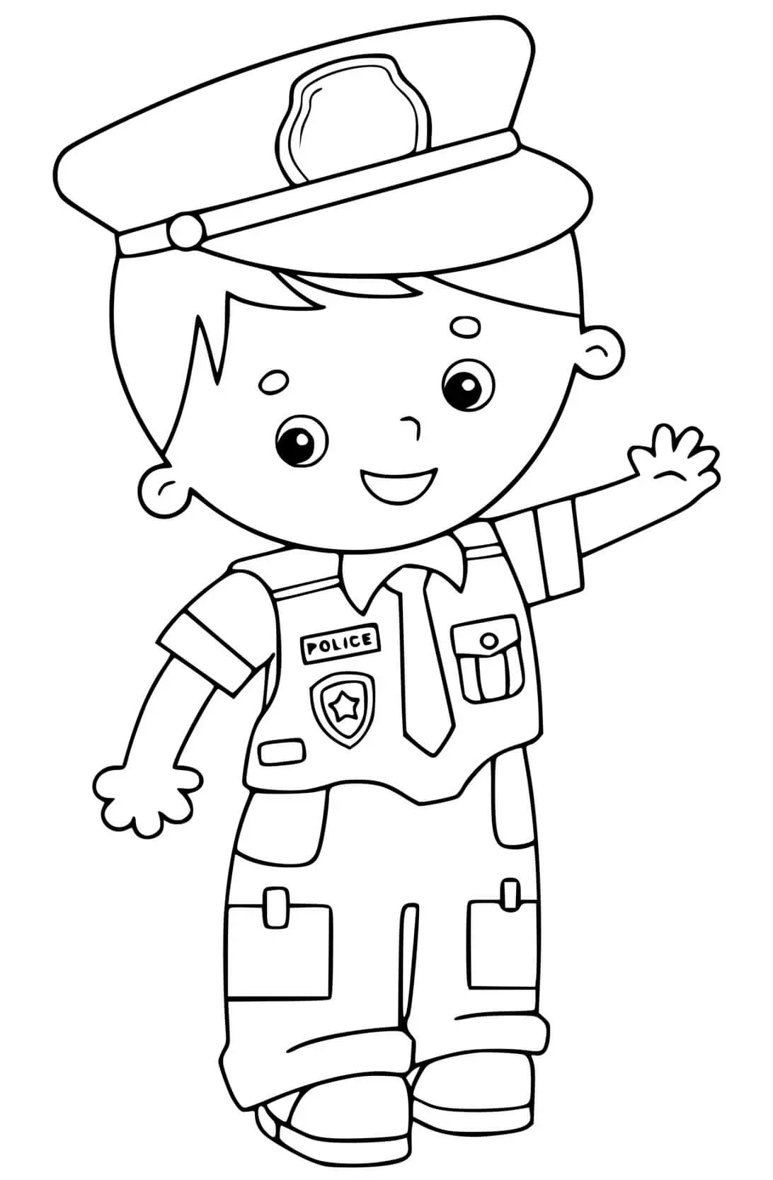 Coloriage Policier Cartoon Enfant Jeune Police - Police à imprimer