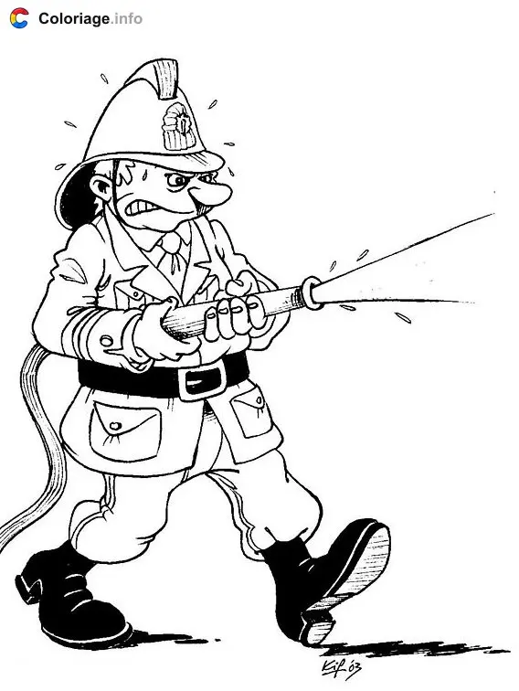 Firefighter with Water Hose coloring page to print