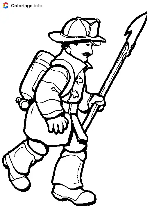 Firefighter with Pickaxe coloring page to print