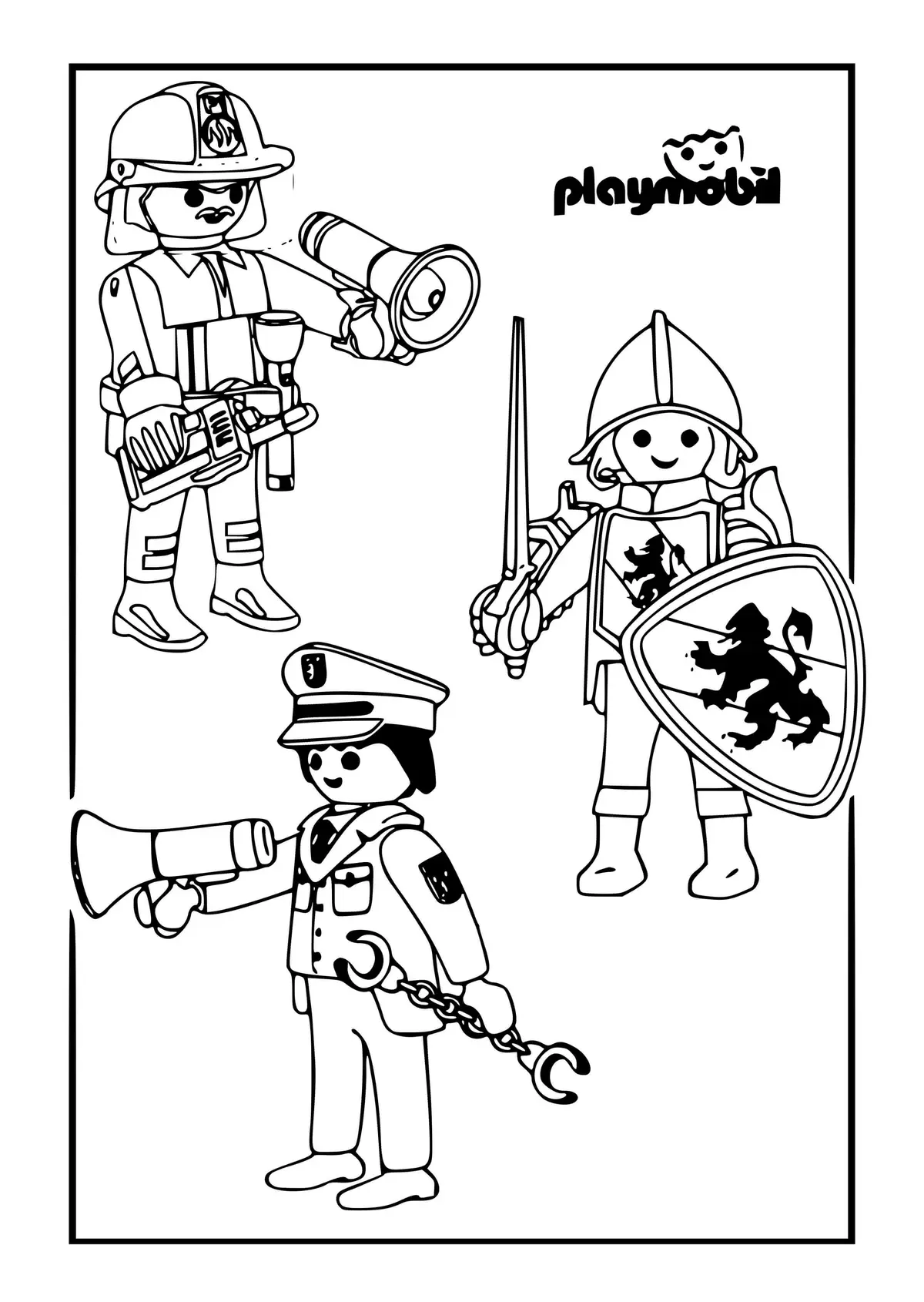 Playmobil Firefighter, Soldier & Police Officer coloring page to print