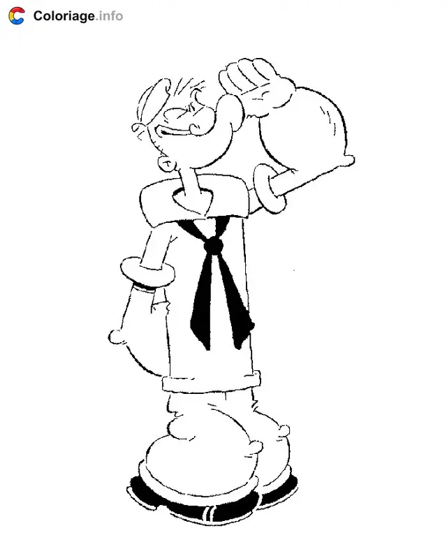Coloriage Popeye au garde à vous - Popeye à imprimer