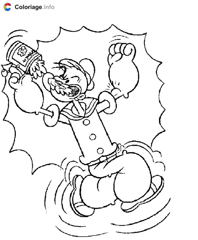 Coloriage Popeye mange des épinards - Popeye à imprimer