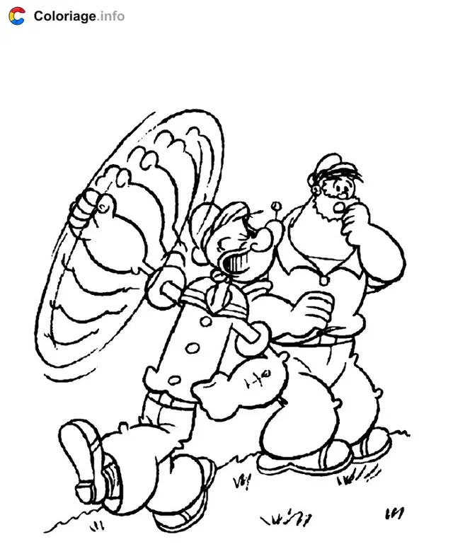 Coloriage Popeye se bat contre Brutus - Popeye à imprimer