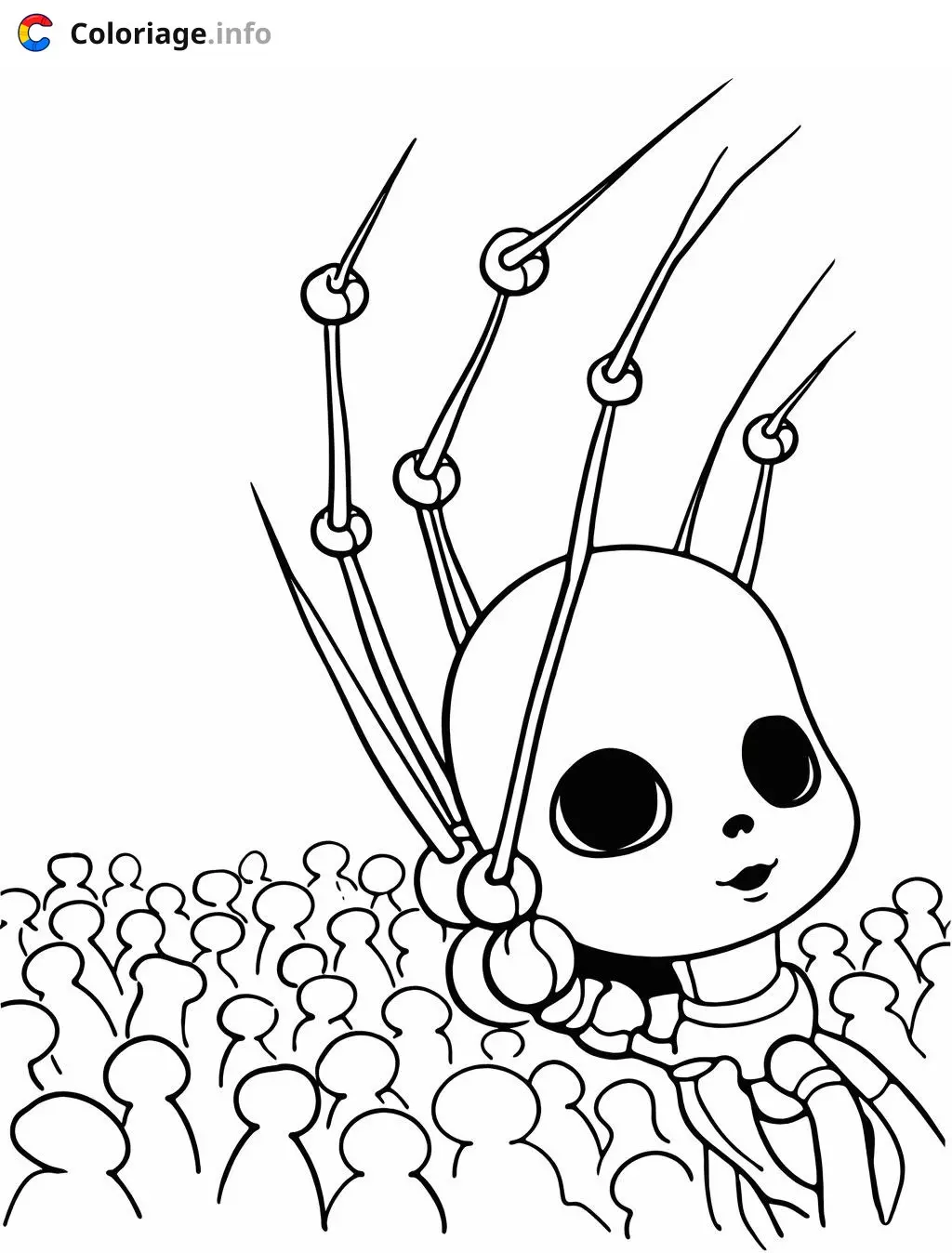 Coloriage Poppy Playtime Créature extraterrestre contrôlant des humains - Poppy playtime à imprimer