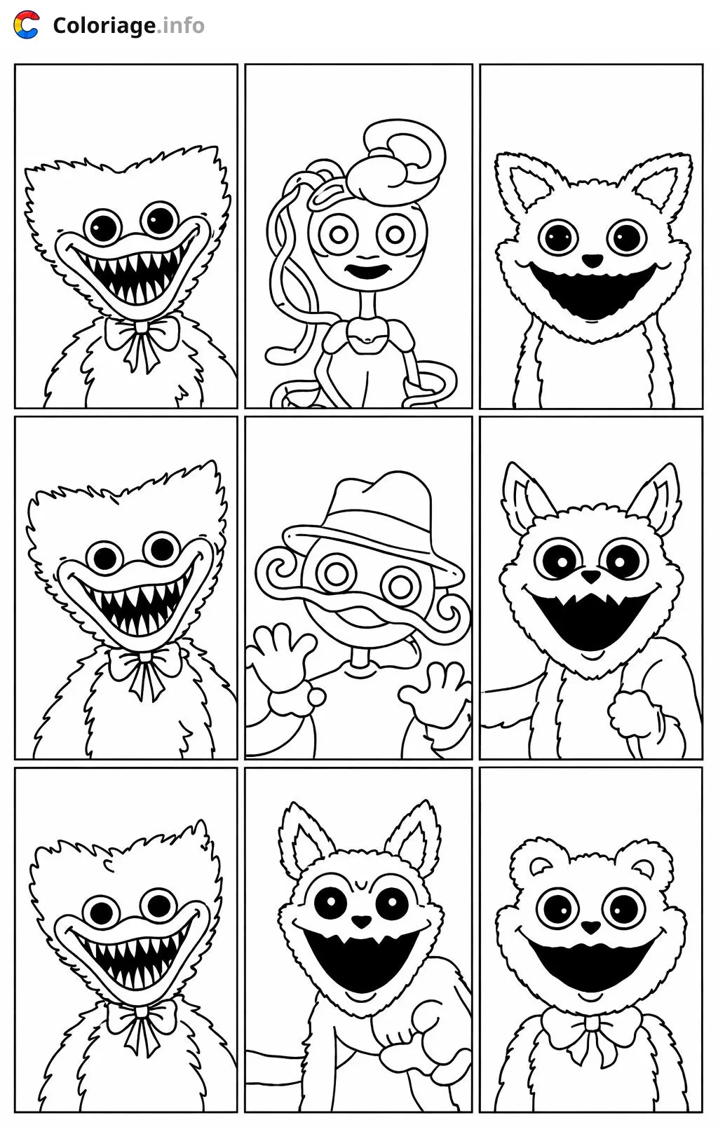 Coloriage Poppy Playtime Créatures souriantes à colorier - Huggy wuggy à imprimer