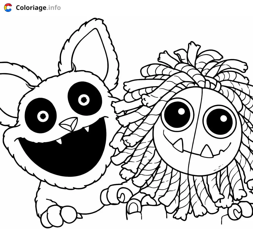 Coloriage Poppy Playtime Deux créatures fantastiques amusantes - Poppy playtime à imprimer