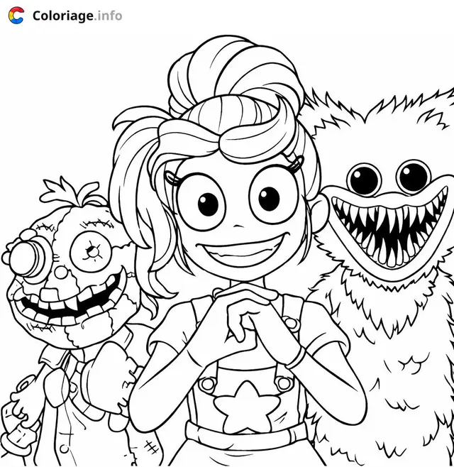 Poppy Playtime Huggy Wuggy and His Creepy Friends coloring page to print