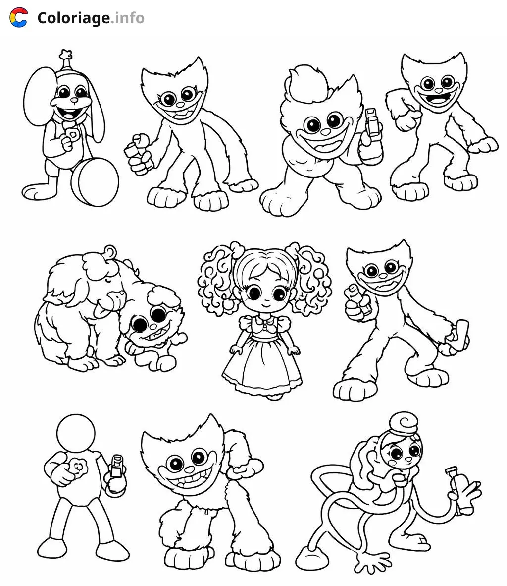 Coloriage Poppy Playtime Les créatures souriantes du cirque - Huggy wuggy à imprimer