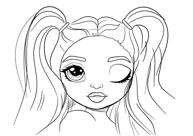 Dibujo de Retrato de chica Rainbow High con coletas dobles para colorear