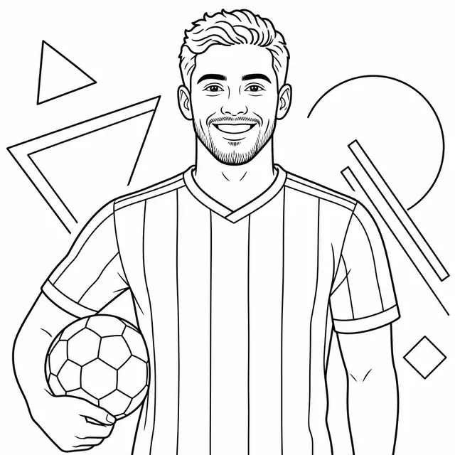 Desenho de Jogador de futebol sorridente com uniforme argentino e bola para colorir