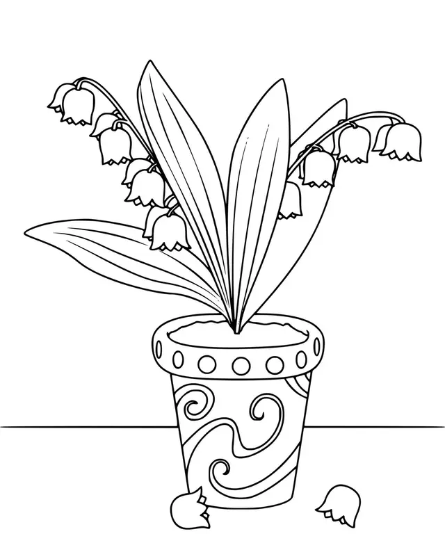 Ausmalbild Maiglöckchen im Blumentopf zum 1. Mai zum Ausdrucken