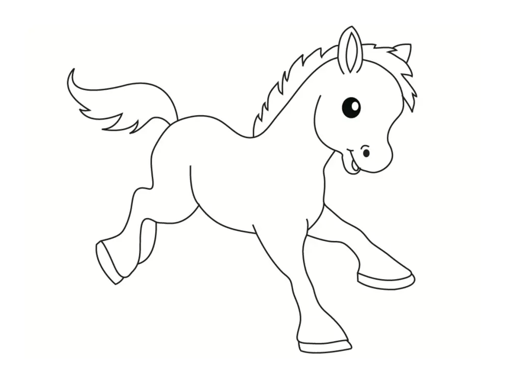 Coloriage Poulain Bébé Poney Heureux - Poney à imprimer