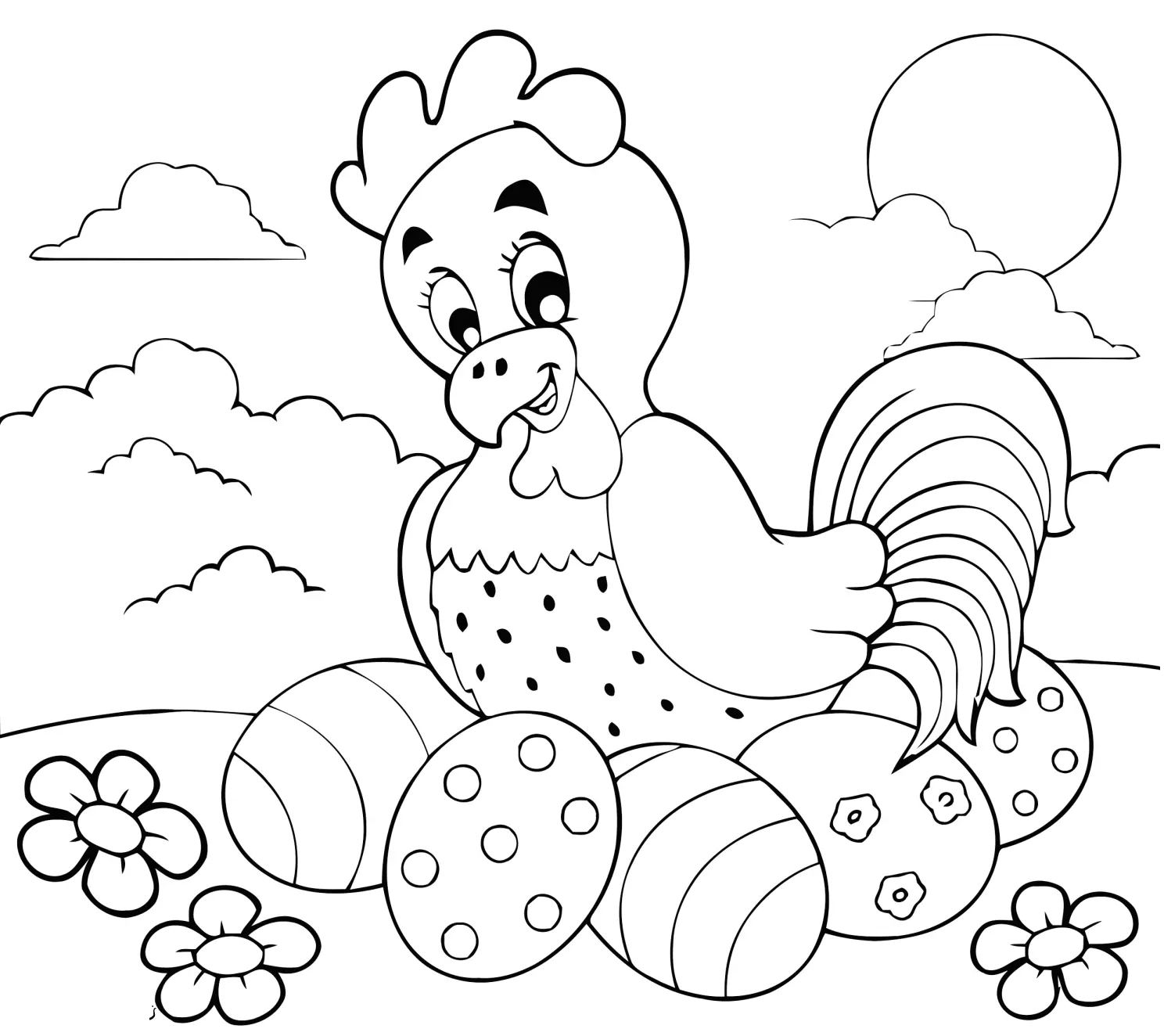 Coloriage Poule Et Œufs De Pâques - Poule à imprimer