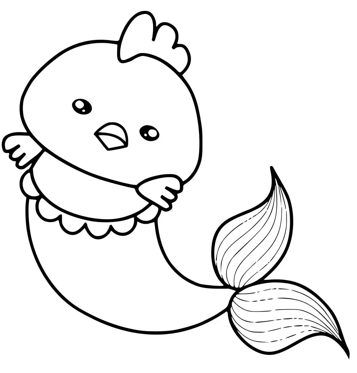 Coloriage Poulet Sirène Mignon Kawaii - Sirène à imprimer