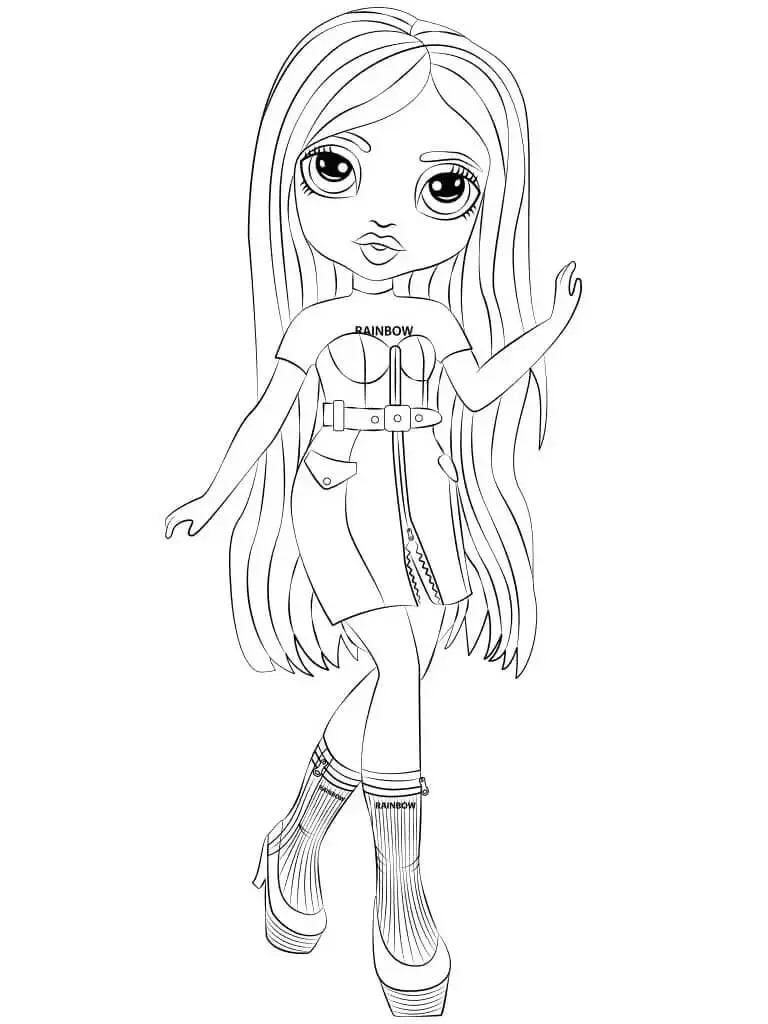 Coloriage Poupée Rainbow High En Robe Et Bottes Hautes - Rainbow high à imprimer