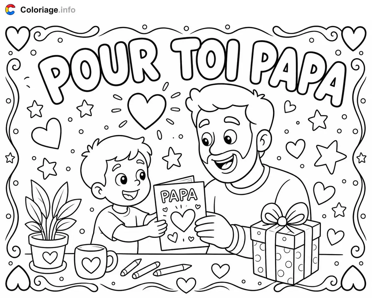 Ausmalbild Für Papa mit Liebe – Vatertag zum Ausdrucken