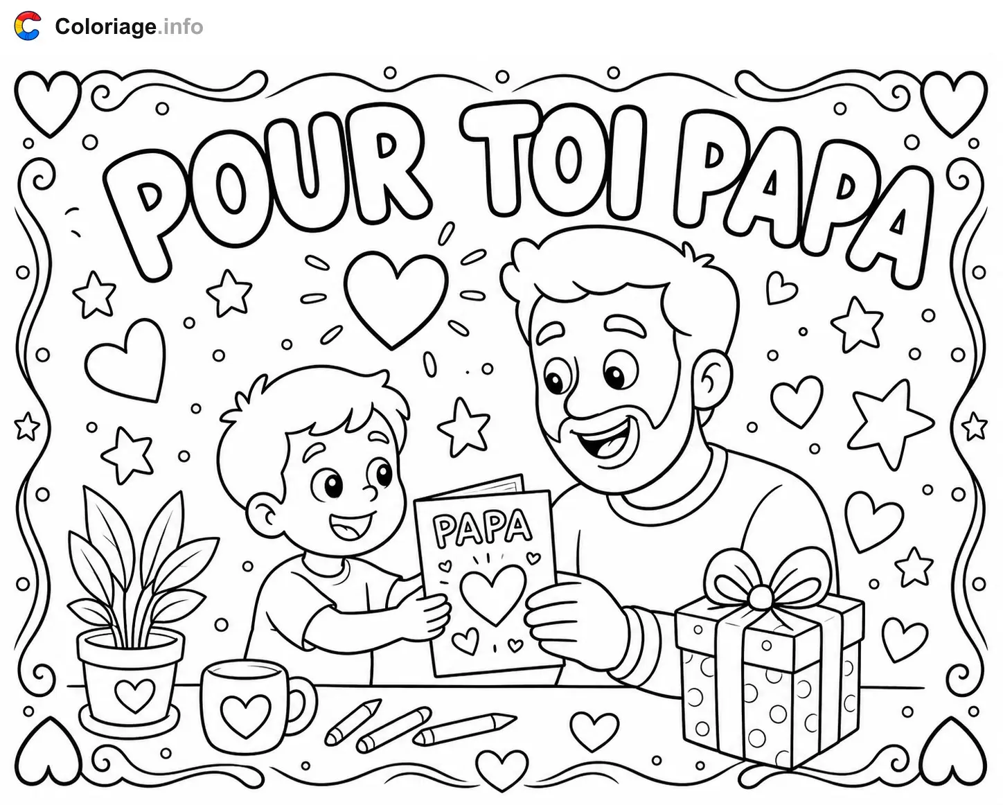 Coloriage Pour papa avec amour - Fête des pères à imprimer