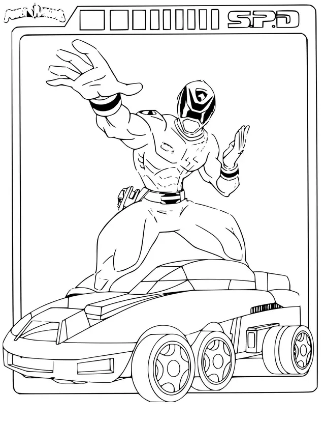 Kleurplaat Power Rangers SPD Auto om te printen