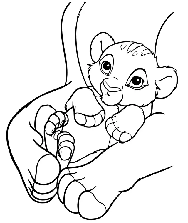 Coloriage Simba jeune lion découvrant la savane - Simba à imprimer