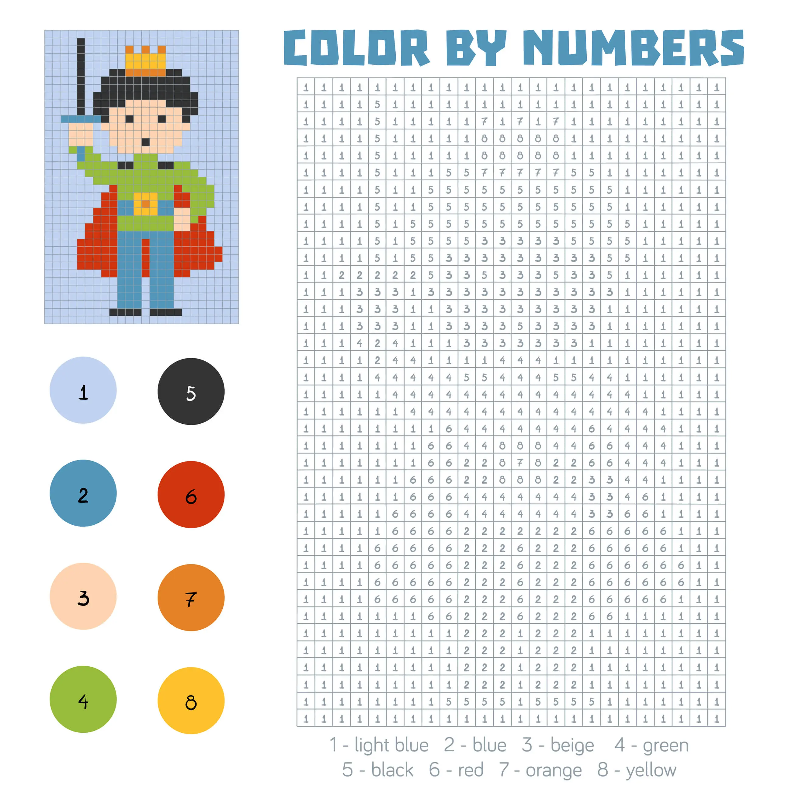 Coloriage Prince Et Sa Cape Magique Pixel - Magique à imprimer