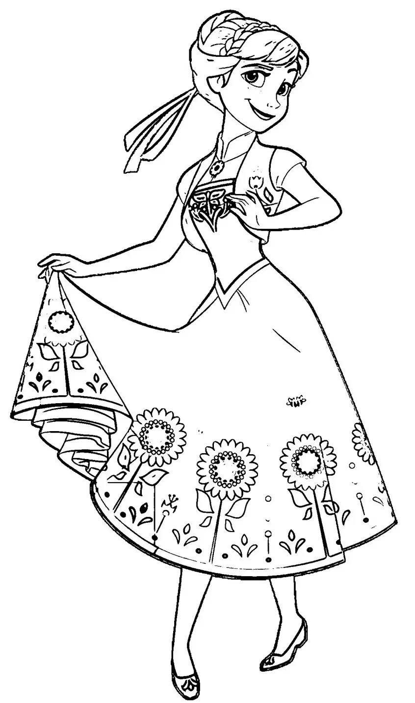 Coloriage Princesse Anna d'Arendelle en robe de gala - Princesse à imprimer