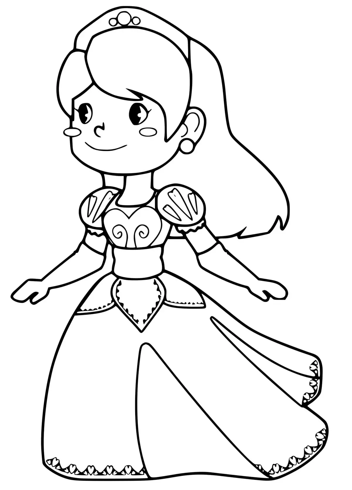 Coloriage Princesse Avec Une Robe Motif De Cœurs - Princesse à imprimer