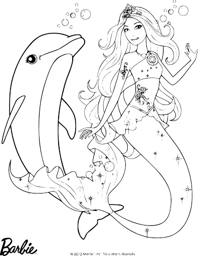 Coloriage Princesse Barbie Avec Dauphin - Dauphin à imprimer