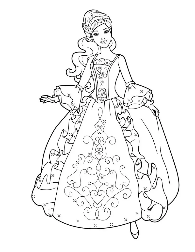Disegno di Principessa Barbie con un bel vestito da stampare