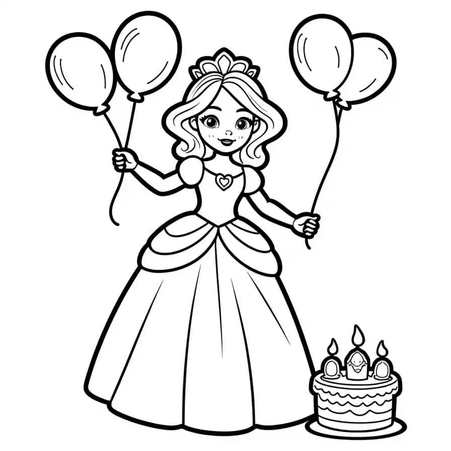 Coloriage Princesse Célébrant Son Anniversaire - Princesse à imprimer