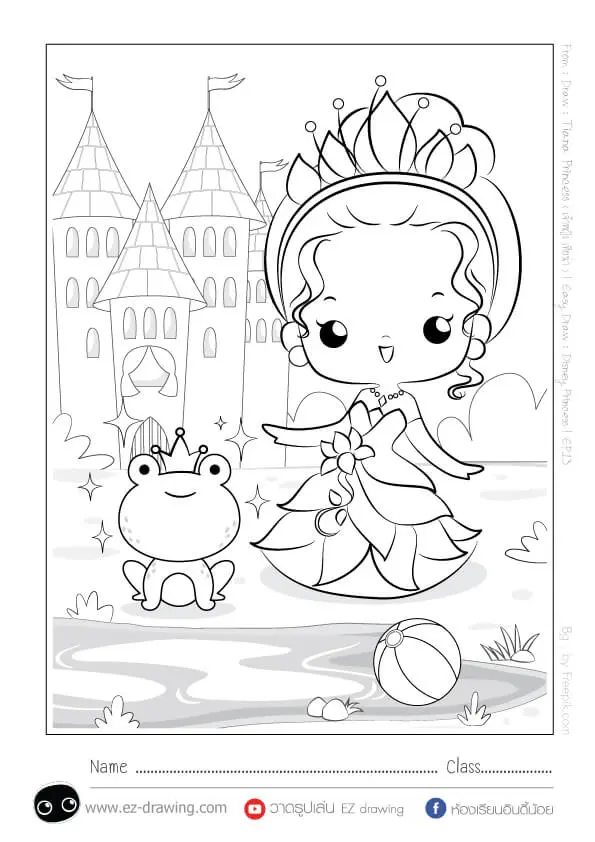 Coloriage Princesse Disney Tiana Kawaii - Princesse disney à imprimer