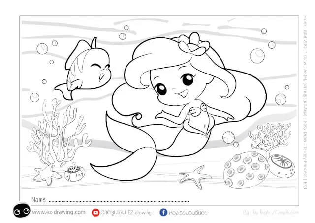 Ausmalbild Prinzessin Ariel Kawaii Ausmalbilder zum Ausdrucken