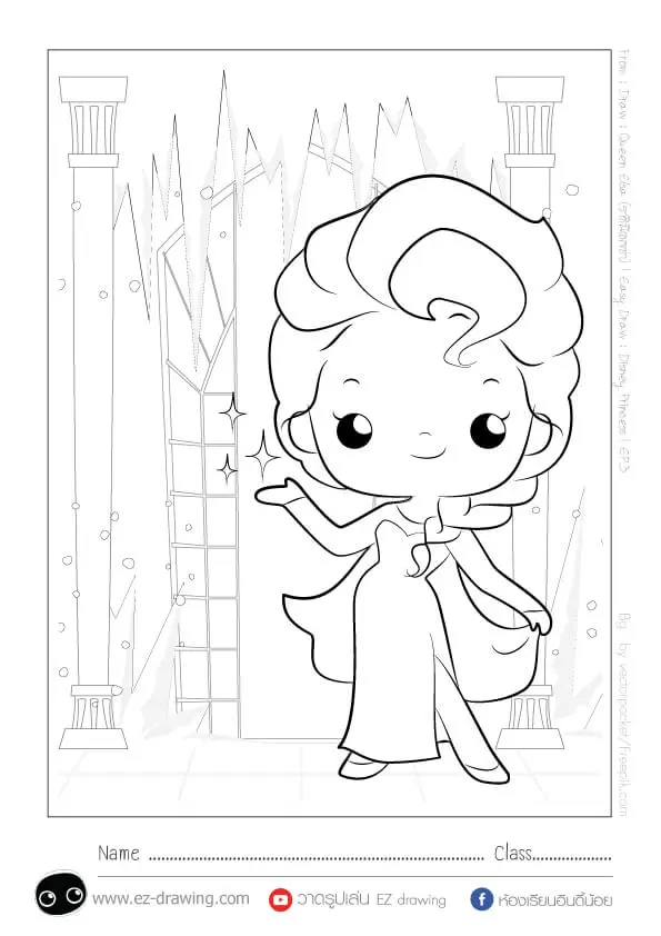 Coloriage Princesse Disney Elsa Kawaii - Princesse disney à imprimer