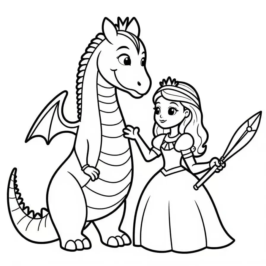 Coloriage Princesse Et Son Dragon Loyal - Princesse à imprimer