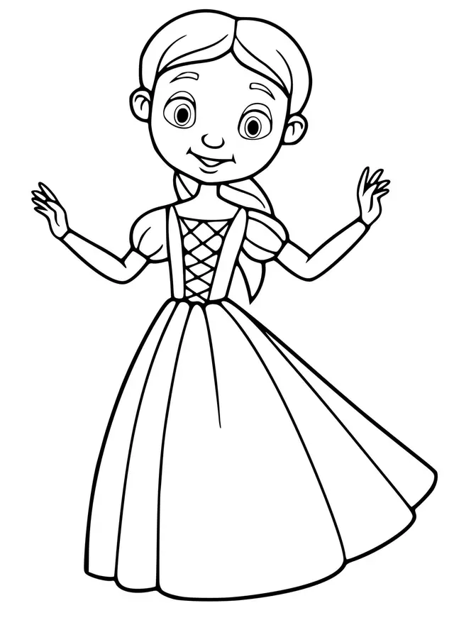 Ausmalbild Prinzessin im eleganten Kleid zum Ausdrucken