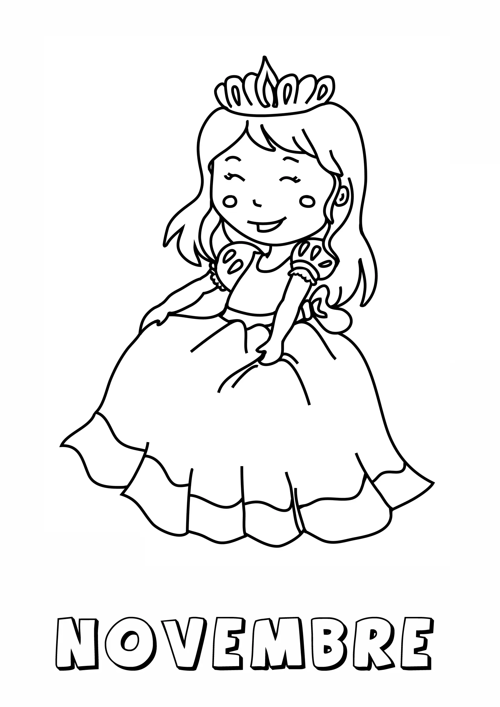 Coloriage Princesse Novembre - Novembre à imprimer