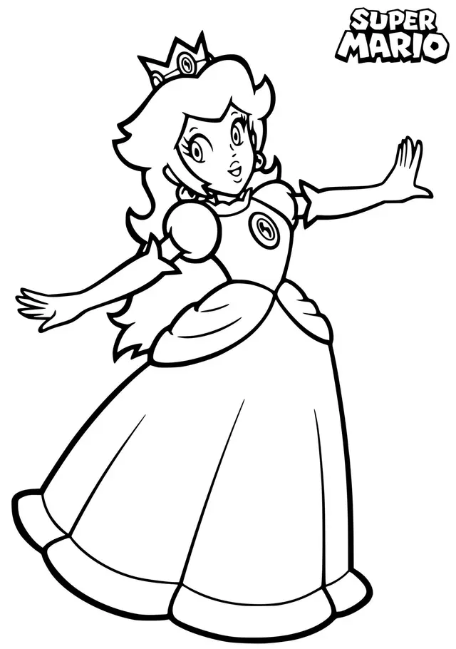 Coloriage Princesse Peach Heureuse Avec Un Sourire - Mario à imprimer