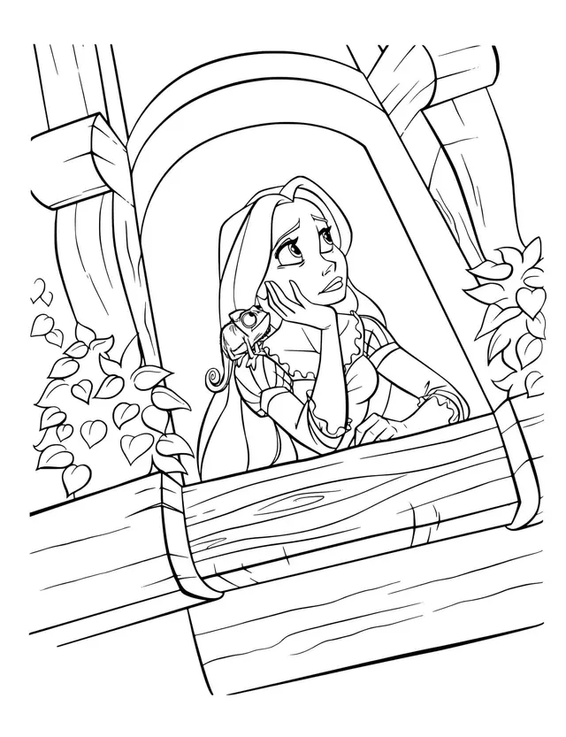 Coloriage Princesse Raiponce Attend Son Prince Charmant - Raiponce à imprimer
