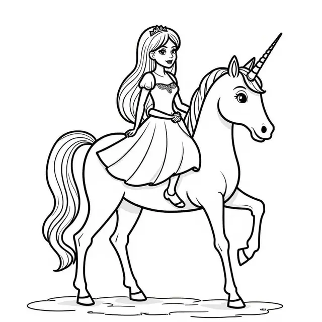 Ausmalbild Prinzessin auf ihrer magischen Einhorn zum Ausdrucken