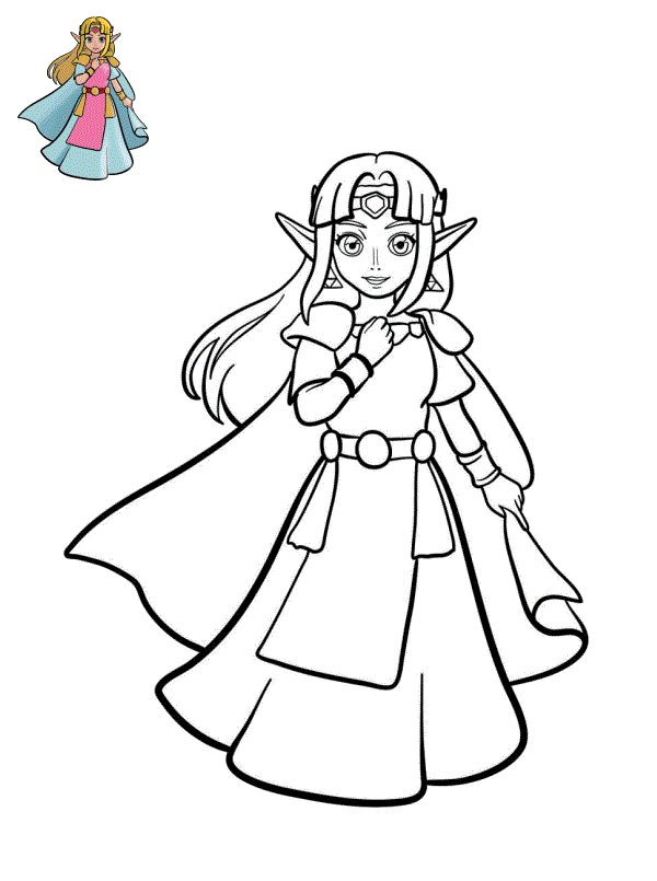 Coloriage Princesse Zelda Avec Diamant Et Robe Bleu Rose - Zelda à imprimer