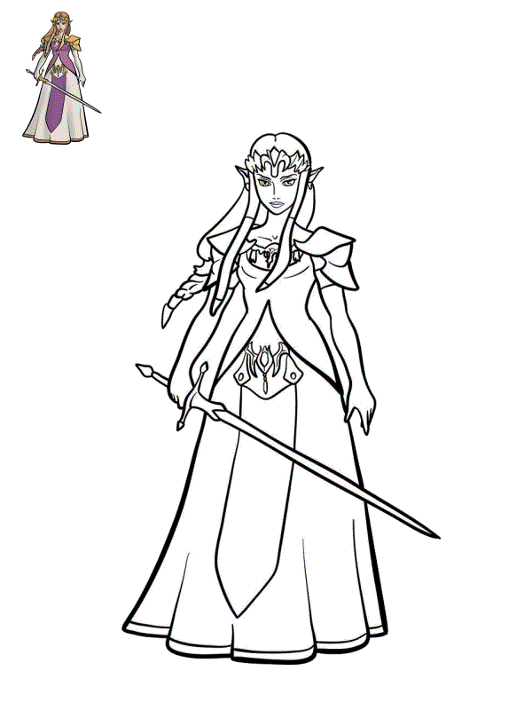Coloriage Princesse Zelda Et Son Épée - Zelda à imprimer