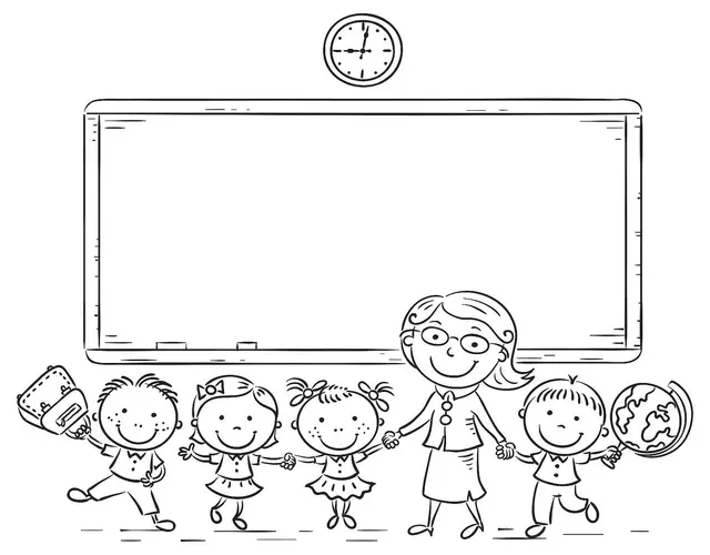 Coloriage Professeur Et Ses Élèves École Rentrée Scolaire - Rentrée scolaire à imprimer
