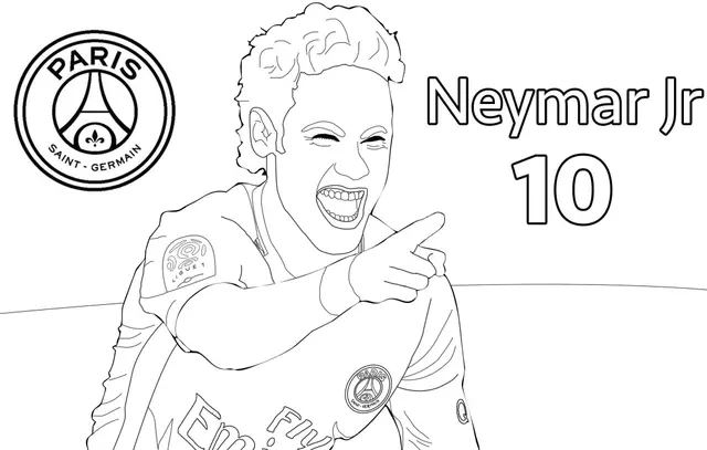 Coloriage Neymar Jr au PSG en action de jeu - PSG Paris Saint-Germain à imprimer