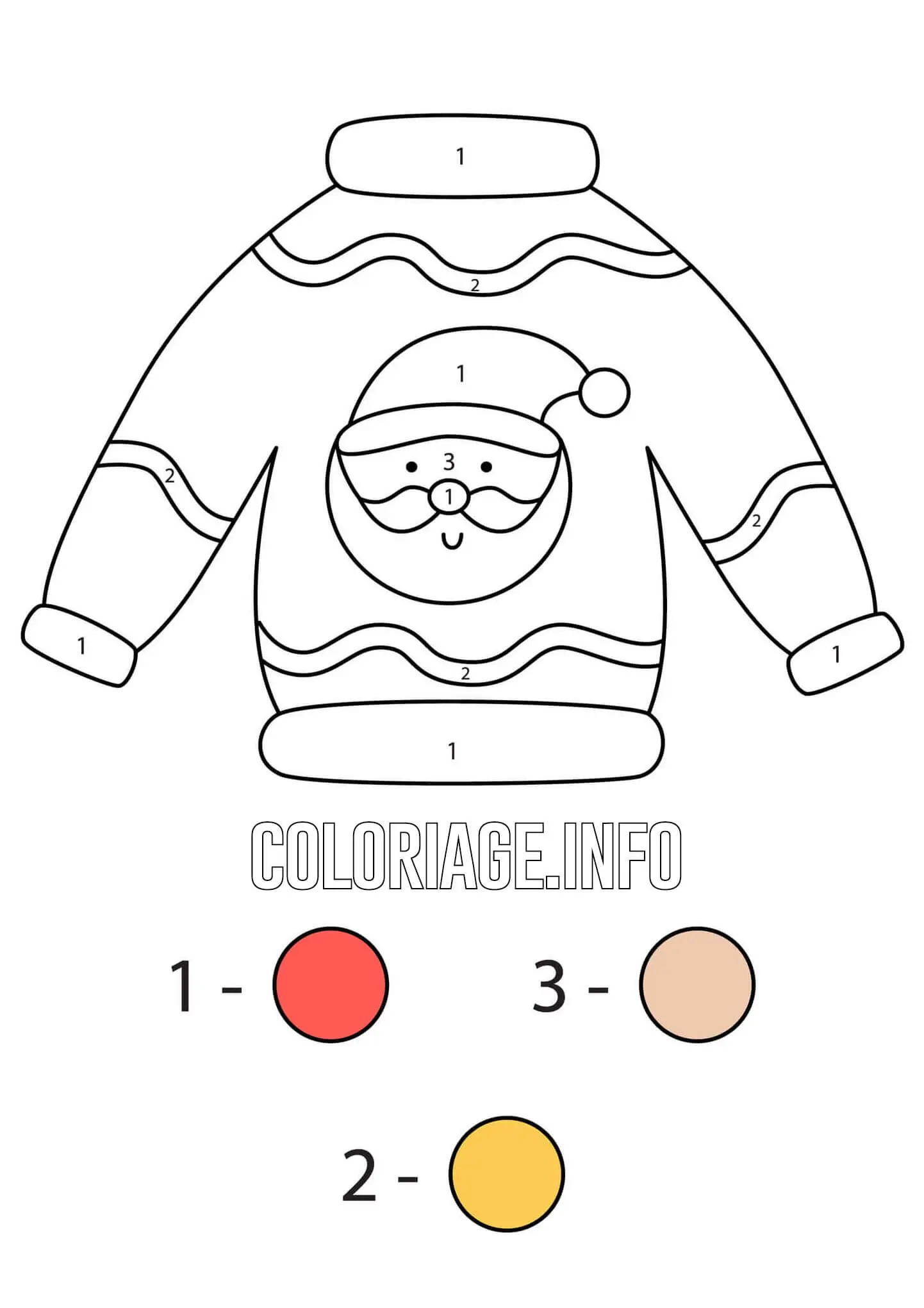Coloriage Pull Avec Dessin Du Père Noël Magique Noël Facile - Magique noel à imprimer